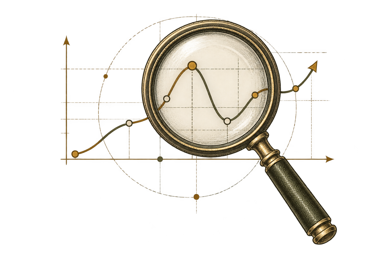 Magnifying glass examining a combined distribution